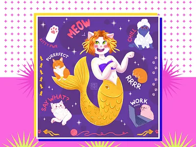 Kitty Mermaid animation art character character design character development design digital art digital illustration graphic design illustration mermaids mermay mermay2022 sticker sticker pack