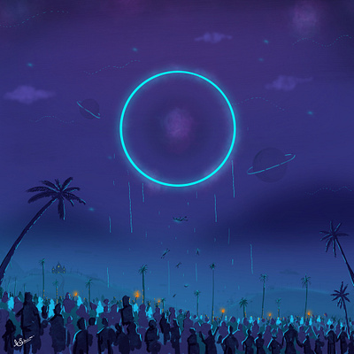 UFO alien art digital dribbbleshot illustration night people procreate ufo village