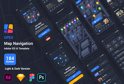 Opex – Map Navigation Figma UI Template app casestudy dark direction download figma free geolocation gps map mobile navigation place route template tracking ui ui kits ux