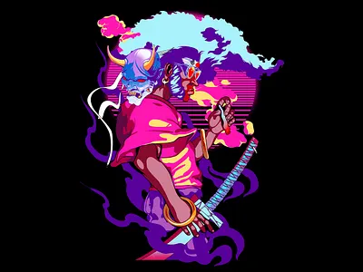 Afro Samurai Fan Art anime branding design fan art illustration illustrator japanese pop art synthwave vaporwave