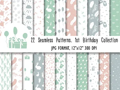 1st birthday seamless patterns collection baby cloth baby shower backdrop background birthday party branding celebration clothes print design digital drawing fabric holiday illustration occasion seamless pattern textile todler cloth vector