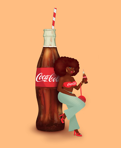 Miss Coca-Cola advertising art black art bright color character cocacola coke digital art drink food graphic design illustration packaging retro woman