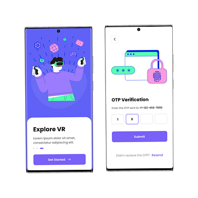 VR Onboarding Page android app ar design green landingpage mobile onboarding phone purple ui vr