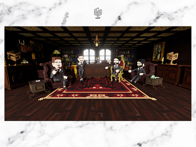 Godfather Voxel Scene 2d 3d 3danimation 3dart animation branding crypto design graphic design nftart nftgames voxel voxelart