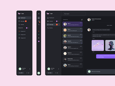 Side bar UI app branding chat design project project management sidebar ui ux