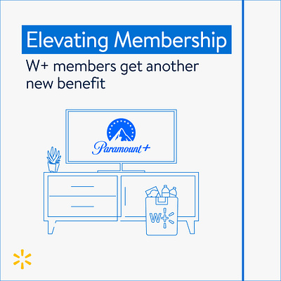 W+ x Paramount blue line drawing paramount spark streaming type w walmart