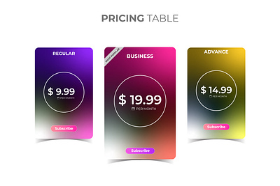 Colorful Price Table Ui interface website button