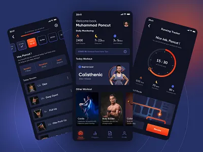 Virtual Workout App - Mobile activity dark mobile dark mode design interface designjam exploration fitness fitness app mobile app mobile dashboard modern design runner tracking sport sport app stopwatch ui wellness wellness app workout workout app