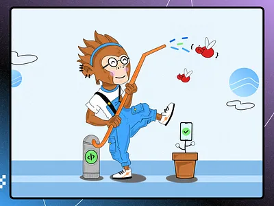 Tester's Day Campaign - Chimp illustration branding browserstack character chimpanzee design developer figma gradening graphic design illustration illustrator monkey process procreate product sketch sketchbook social media testing web