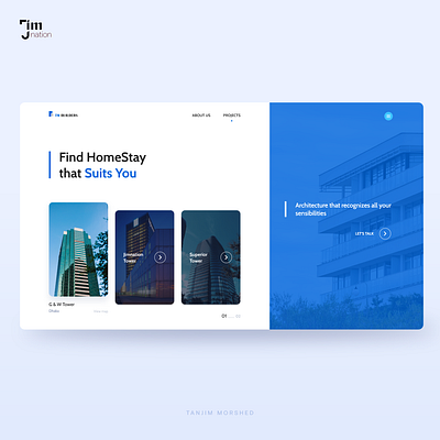 Real Estate Landing Page UI Concept blue cards booking builders website building cityscape concept project construction website design home landing screen property real estate ui ux