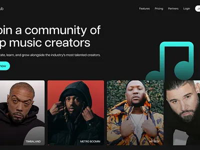 Beatclub Redesign artists blue community cyan dark dark mode hero hero design hero section modern music music platform trendy web design website design