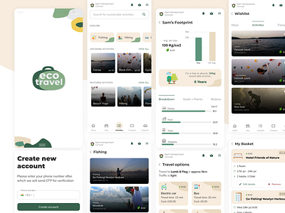 Sustainable traveling app app design branding illustration mobile sustainability travel ux design
