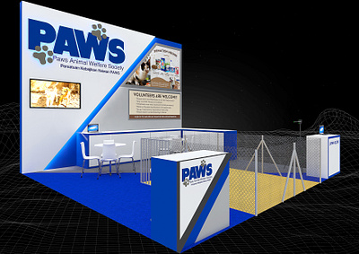 PAWS 6x6 Exhibition Booth 3d 6x6 animal booth branding charity design event exhibition fair nonprofit pet shelter show space wall