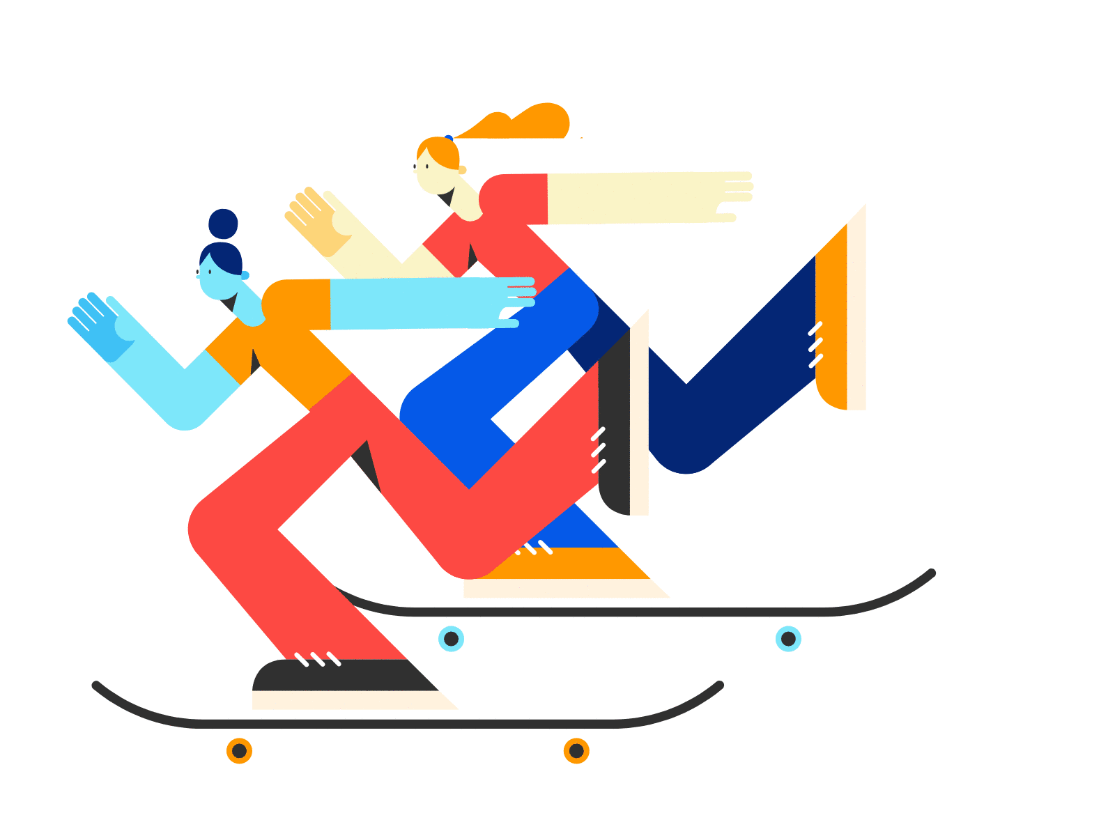 Skater Girls animation app boarding character clean colorful design flat geometric gif girl girls graphic design illustration longboard minimal motion motion graphics skateboard svgator