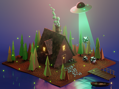 Mysterious house. 3d art flat graphic design low polly