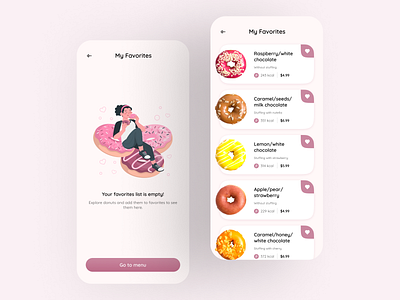 Daily UI 044 - Favorites android app daily ui 044 dailyui dailyuichallenge design donuts favorites figma ios mobile design ui uidesign userinterface ux