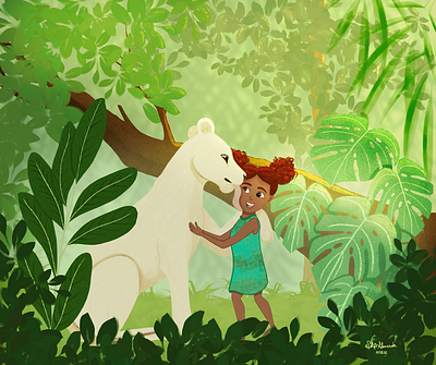 Jungle girl animal illustration children illustration