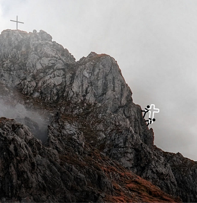 ✝️ Help people reach the top! 💪 bible carry carry on christian climb cloud clouds cross jesus mountain neighbor neighbors stick figures storm