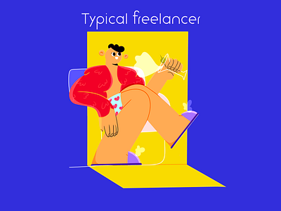 Typical freelancer 2d blue branding cartoon character design chill clothing commercial cute design flat freelancer graphic design illustration male modern procreate vector website yellow