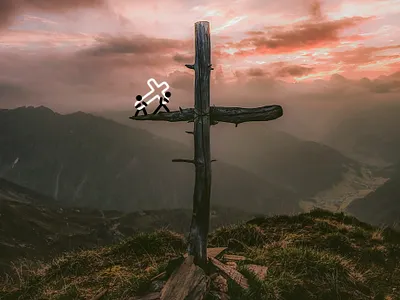 ✝️ Help People Carry On 💪 bible carry carry on christian cross cross walk crosswalk jesus mountain mountains old rugged stick figure stick figures walk walking