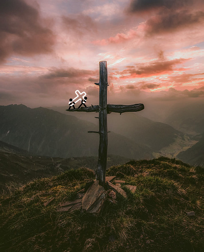 ✝️ Help People Carry On 💪 bible carry carry on christian cross cross walk crosswalk jesus mountain mountains old rugged stick figure stick figures walk walking