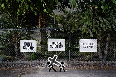 Help remind people to keep going! 💪 bible christian cross cross walk crosswalk fence jesus park people signs stick figure stick figures street street signs walk walking