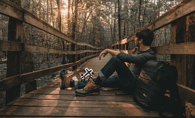 ✝️ "Help People Carry On." 💪 backpack bible boots bridge christian cross crosswalk forest hiking jesus love peaceful serene stick figures sunset trees woods