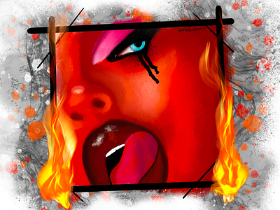 Megan the Stallion (Flame-Framed) apple pencil digital art digital illustration fan art megan thee stallion orange procreate red