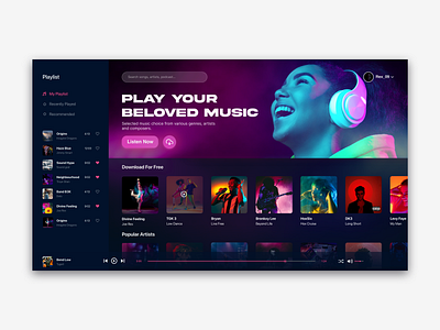 Rex Music Player Dashboard branding design inspiration music player ui ui designer ui inspiration ux website