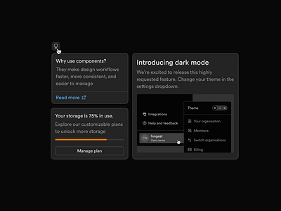 Popovers app components dark mode design design system details dropdowns elevation illustration minimal popovers portfolio product tech tokens tools tooltips ui