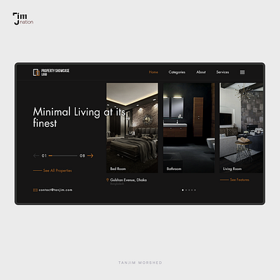 Elegant Property Showcase: Landing Screen Design branding concept design dark deal design home interior landing page landing screen live minimal modern property real estate showcase ui website