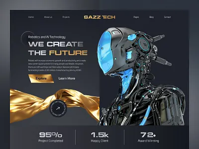 Robotics and AI website hero area web design concept ai arduino arduinoproject artificialintelligence automation coding electronics engineering innovation iot programming raspberrypi robot robotics robots science stem tech technology web ui design