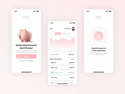 FOU I Saving App banking dashboard design finance fintech login minimal mobile mobile design money onboarding saving sign up touch id ui user interface ux