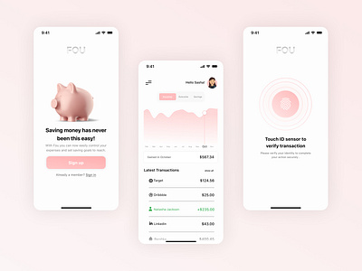 FOU I Saving App banking dashboard design finance fintech login minimal mobile mobile design money onboarding saving sign up touch id ui user interface ux