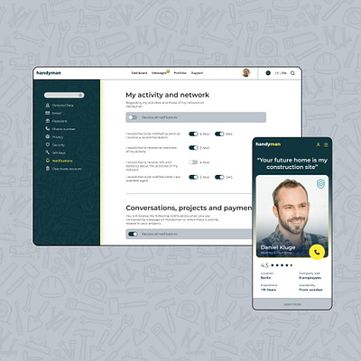 Day 007 — Settings | UI challenge branding craftsmen dailyui dashboard design figma handyman settings ui webdesign webflow
