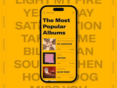 SOUNDMAG - Mobile App albums android app application clean design ios minimal mobile mobile app music musician song ui uiux ux yellow