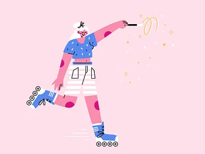 Magic adobe illustrator flat girl illustration magic procreate rollerblades vector