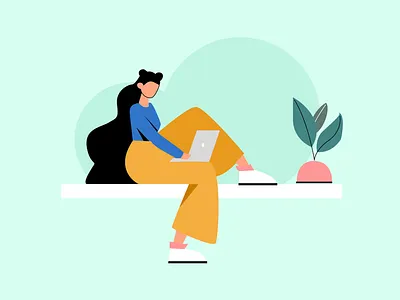 Woman Working on Laptop Illustration – Modern Flat Vector of Rem art digital nomad vector dribbble freelancer woman vector home office flat design illustration laptop working woman minimalist vector artwork modern character illustration online work lifestyle productivity concept art remote work illustration vector vector art vector graphic vector illustration work from home graphic