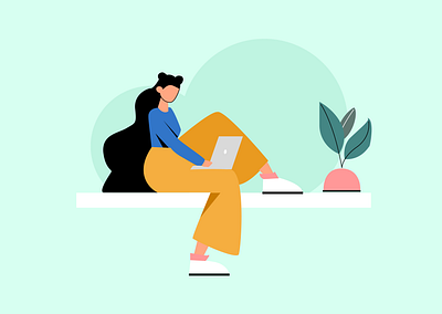 Woman Working on Laptop Illustration – Modern Flat Vector of Rem art digital nomad vector dribbble freelancer woman vector home office flat design illustration laptop working woman minimalist vector artwork modern character illustration online work lifestyle productivity concept art remote work illustration vector vector art vector graphic vector illustration work from home graphic