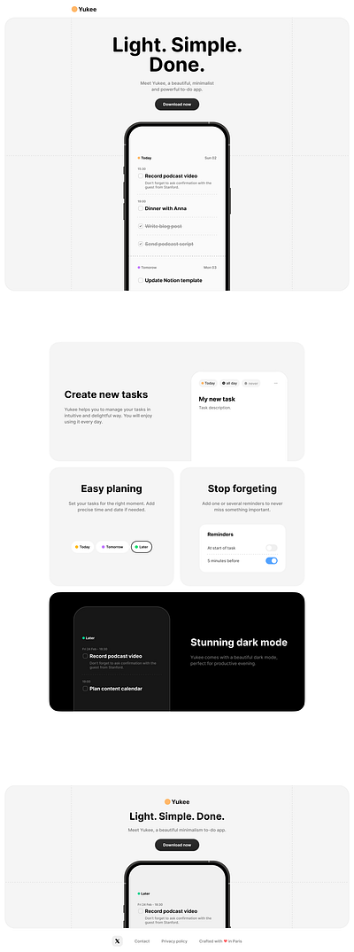 Landing page for the todo app Yukee android app bento design features figma ios landing page light mobile mobile app modern ui ux web