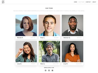 AGENCY "Our Team" page brand branding character clean design flat graphic design icon illustrator logo minimal photoshop typography ui ux vector web web design website