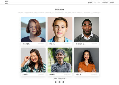 AGENCY "Our Team" page brand branding character clean design flat graphic design icon illustrator logo minimal photoshop typography ui ux vector web web design website
