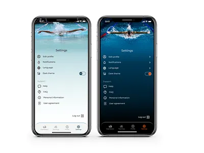 Swimming pool mobile app "dark / light theme" design figma graphic design mobile app native swimming pool typography ui ux
