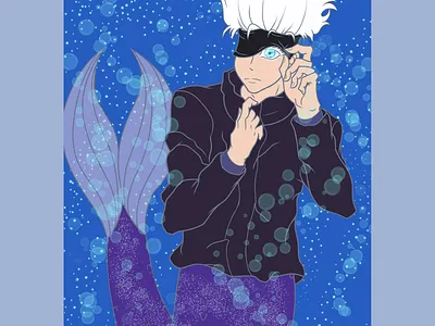 Satoru Gojo as Merman anime anime fanart digital 2d digital artwork fanart gojo fanart illustration jujutsu kaisen satoru gojo