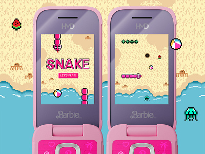 Snake game for the HMD Barbie phone 80s game barbie barbie phone computer game nokia snake game pixel art pixel beach pixel illustration snake snake game ui ui design