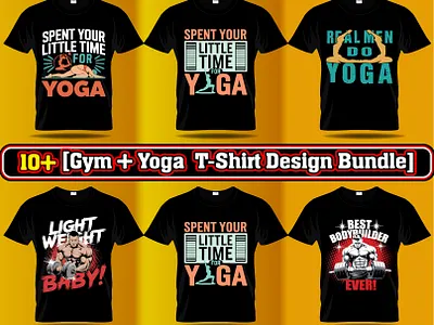 10+ [Gym + Yoga T-Shirt Design Bundle] bodybuilding custom fitness fitnessmotivation gym meditation motivation t shirt design training typography vector ventage workout yoga yogaeveryday yogainspiration yogalife yogalove yogapractice yogateacher