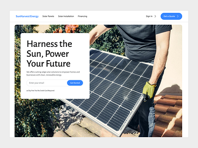 SunHarvest Energy Website Hero app branding design graphic design solar panel solar website ui ux web ui website