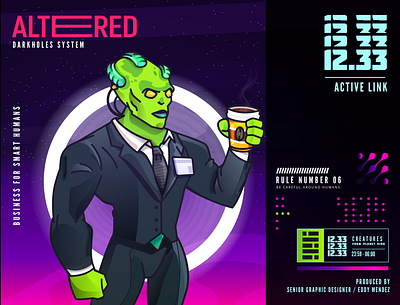 ALTERED alien branding caffine character design coffee creature game illustration indie mascot mascot design nft nintendo packaging design space ui usa vector visual identity