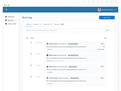 Error / Activity Log for Web App UI activity log error log event log product design ui user interface design ux web app