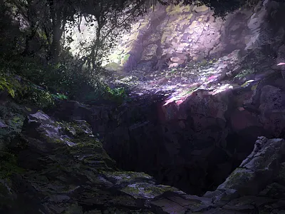 Tropical Ravine design environment illustration landscape rocks